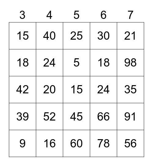 7x15 Bingo Card