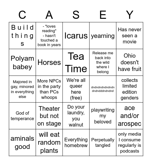 I'm not you, but maybe you're me Bingo Card