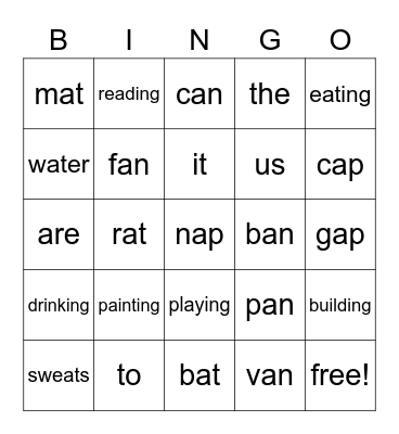 Bingo Sight Words Bingo Card