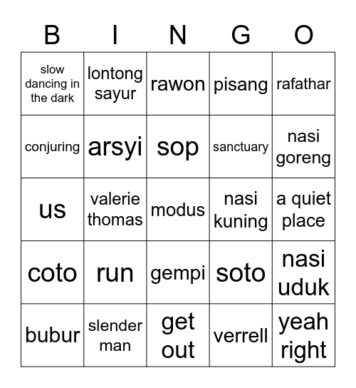 punya arin Bingo Card