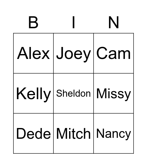 Sitcom Bingo Card