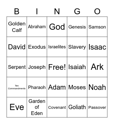 Old Testament Bingo Card