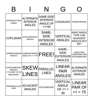 GEOMETRY BINGO Card