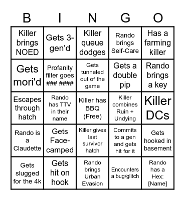 DBD Survivor Bingo Card