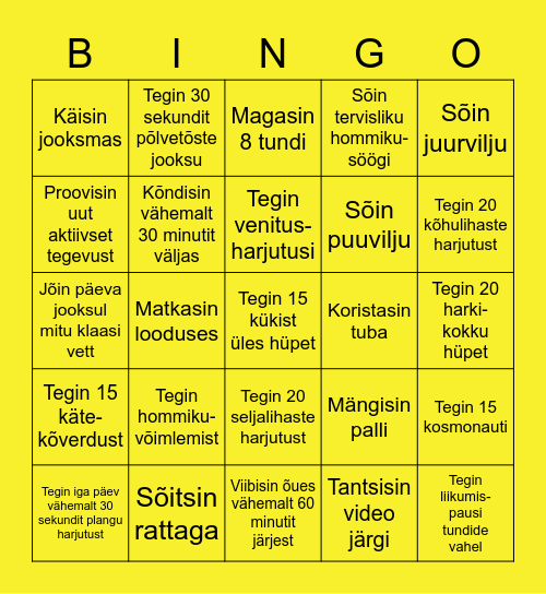 Nädala bingo Card