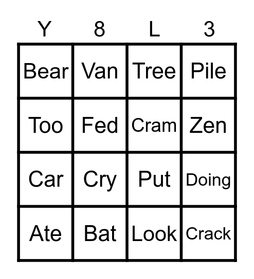 Rhymes L3 HMi Bingo Card