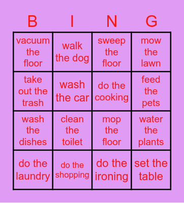 Household Bingo Card