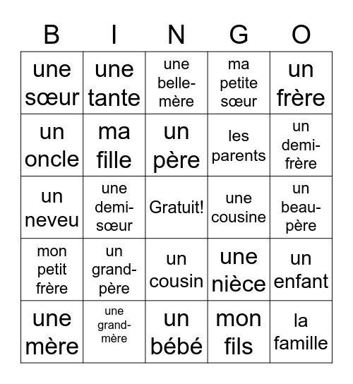 La famille (M) Bingo Card