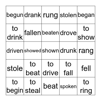 Irregular verbs part 4 Bingo Card