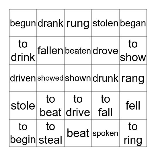 Irregular verbs part 4 Bingo Card