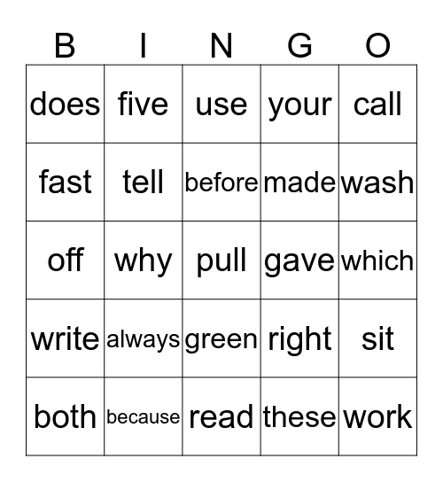 Sight Word Bingo 2 Bingo Card