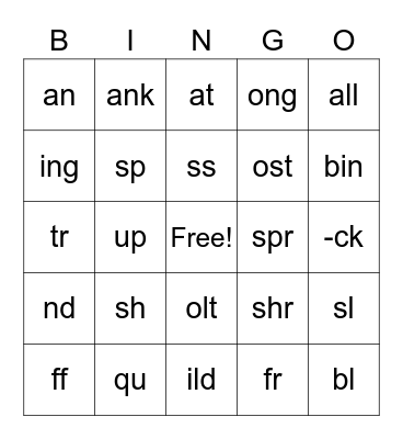 Wilson Vocabulary Bingo Card