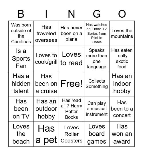 Invest in Relationships Bingo Card