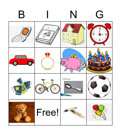 Non Living Items Bingo Card