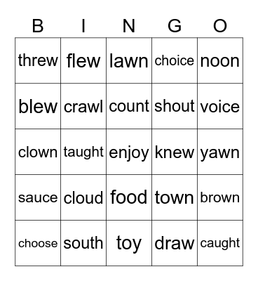 AJ's diphthongs Bingo Card