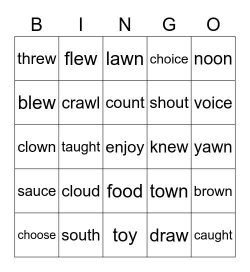 AJ's diphthongs Bingo Card