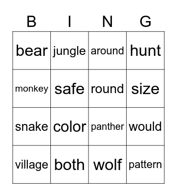 jungle book bingo Card