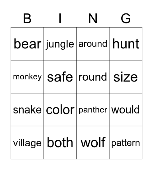 jungle book bingo Card