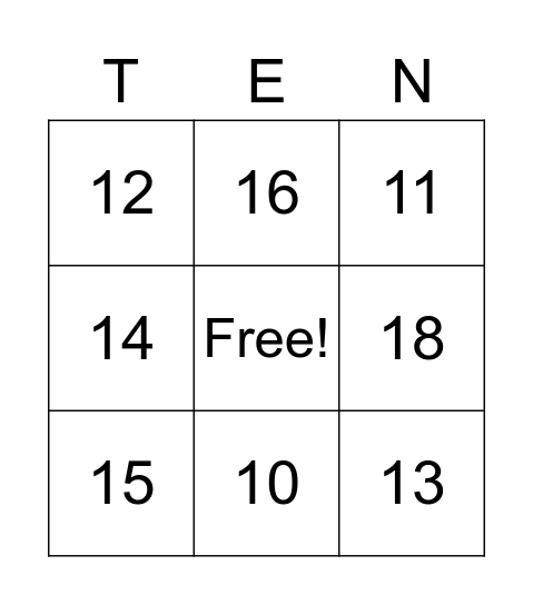10 + ___ = Bingo Card
