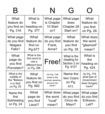 Non-Fiction Text Features Bingo Card