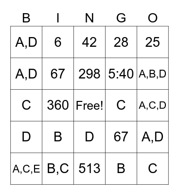 FSA REVIEW PREP BINGO Card