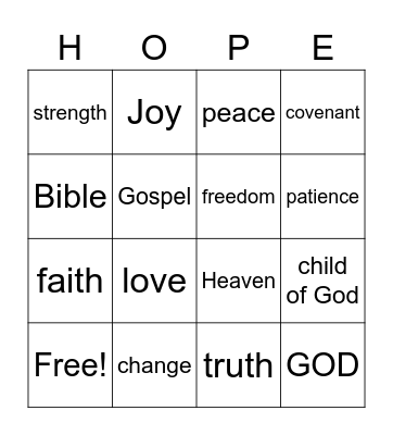ENCOURAGEMENT THROUGH Bingo Card