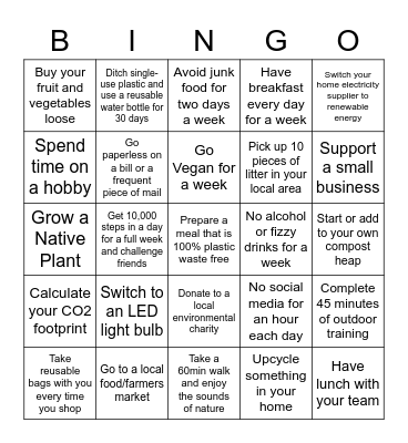 Go Green Bingo Card