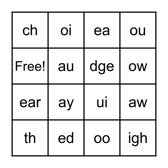 Phonogram Bingo Card