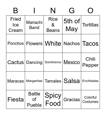 Cinco De Mayo Bingo Card