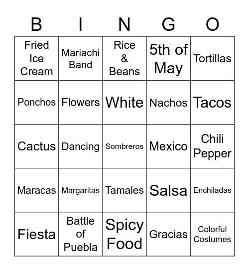 Cinco De Mayo Bingo Card
