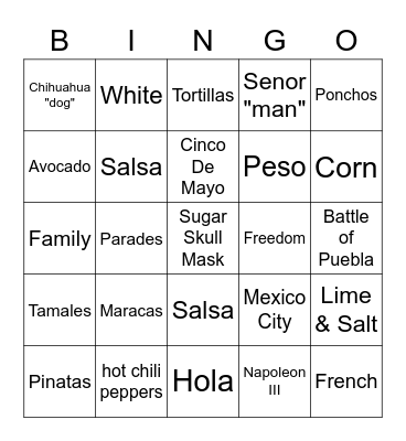 Cinco De Mayo Bingo Card