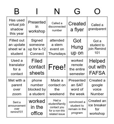 TRIO Educational Talent Search Bingo Card