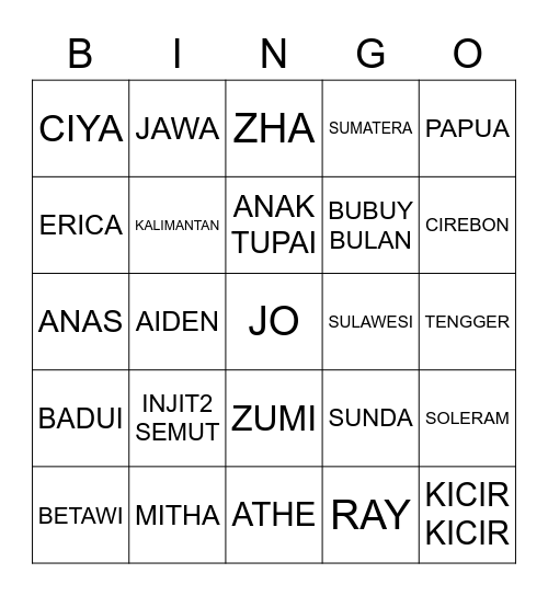 CIYA PUNYA Bingo Card