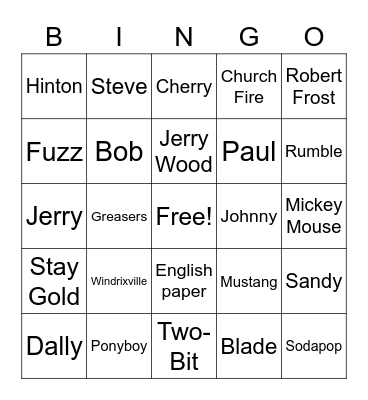 The Outsiders end of year Bingo Card