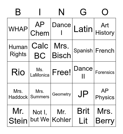 SJA Bingo Card