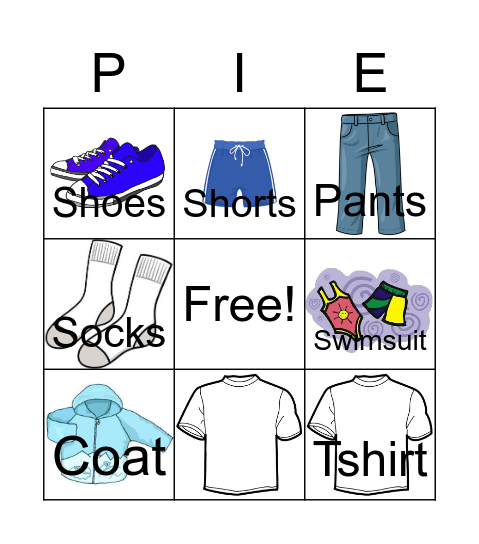 Clothes Bingo Card