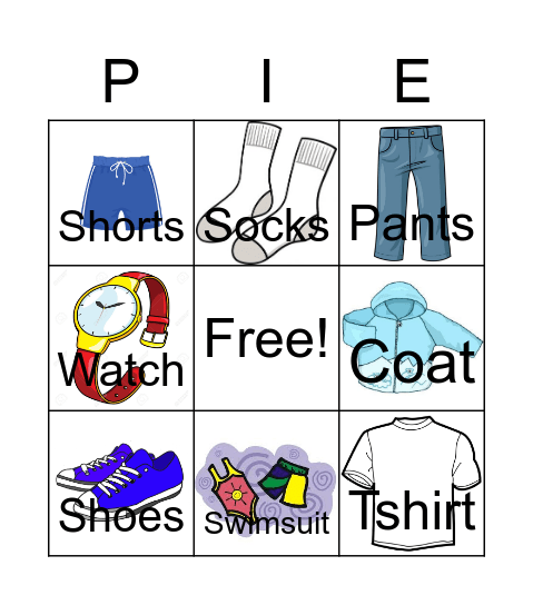 Clothes Bingo Card