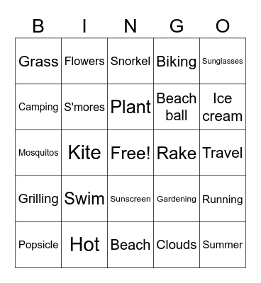 Spring Summer Bingo Card