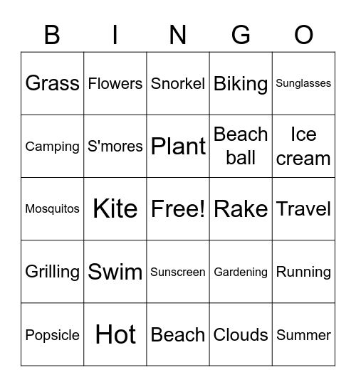 Spring Summer Bingo Card