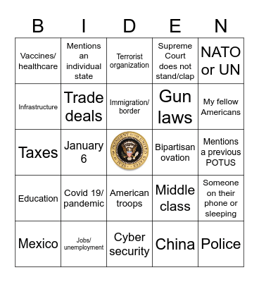 Joint Congress Session 2021 Bingo Card