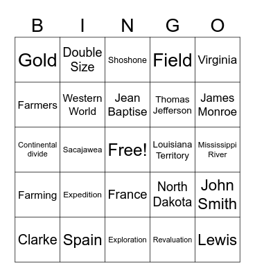 Louisiana Purchase Bingo Card