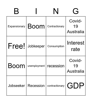 Business Cycle Bingo Card