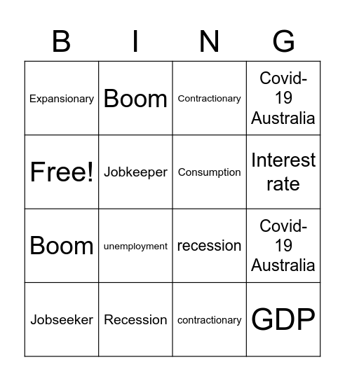 Business Cycle Bingo Card