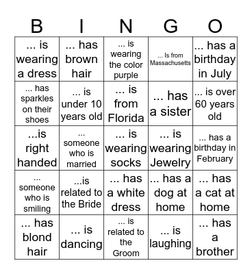 Wedding Bingo  Bingo Card