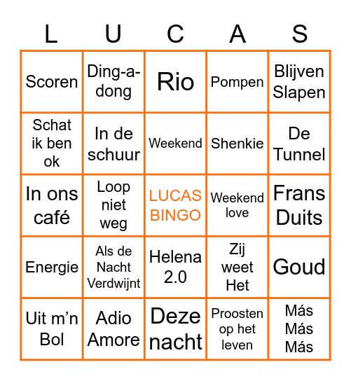 LUCAS Koningsnacht Bingo Card