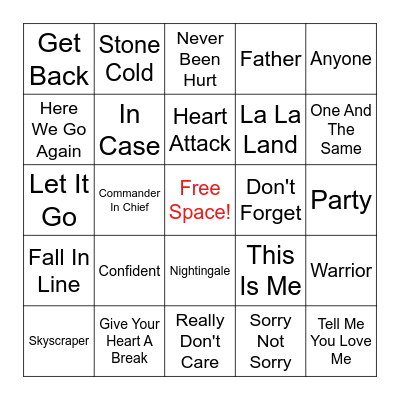 Demi Lovato Bingo Card