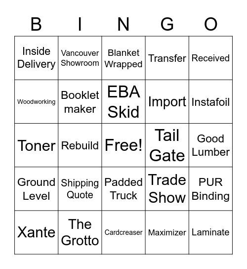 Sydney Stone Bingo Card