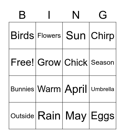 Spring Bingo Card