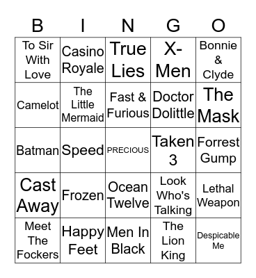 Hollywood Movies Bingo Card