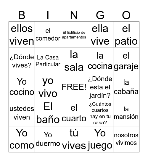 La Casa practice for test Bingo Card